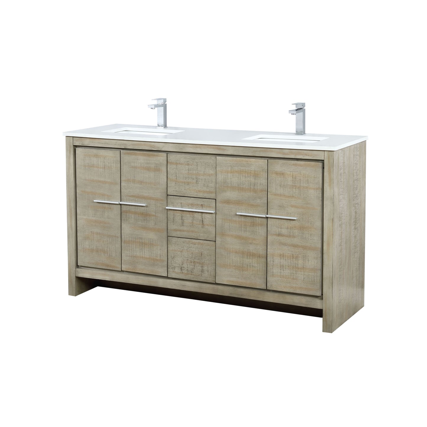 Lafarre 60 in. Rustic Acacia  Freestanding Bathroom Vanity with White Quartz Top, White Square Sink, and Monte Chrome Faucet Set