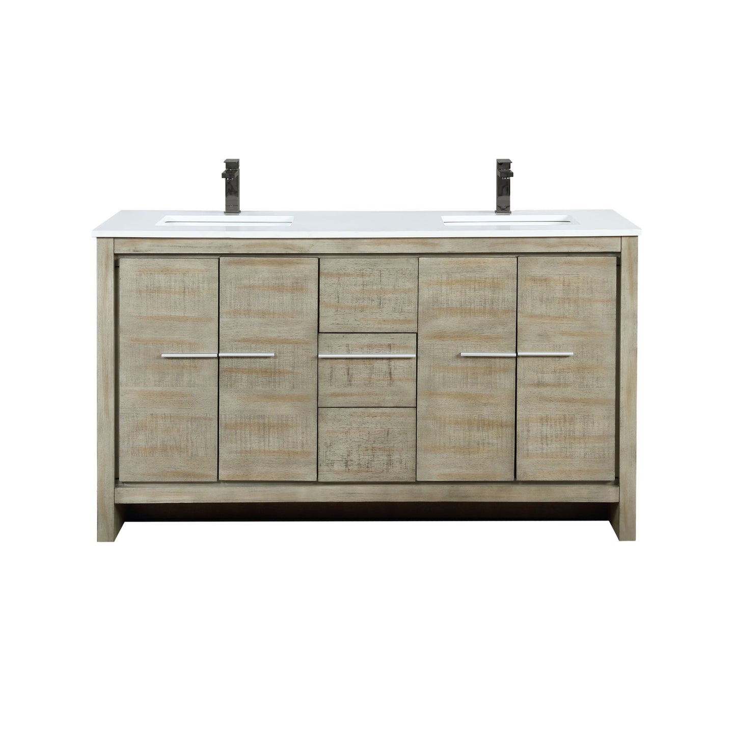 Lafarre 60 in. Rustic Acacia  Freestanding Bathroom Vanity with White Quartz Top, White Square Sink, and Balzani Gun Metal Faucet Set