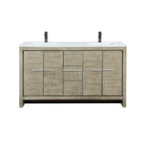 Lafarre 60 in. Rustic Acacia  Freestanding Bathroom Vanity with White Quartz Top, White Square Sink, and Balzani Gun Metal Faucet Set