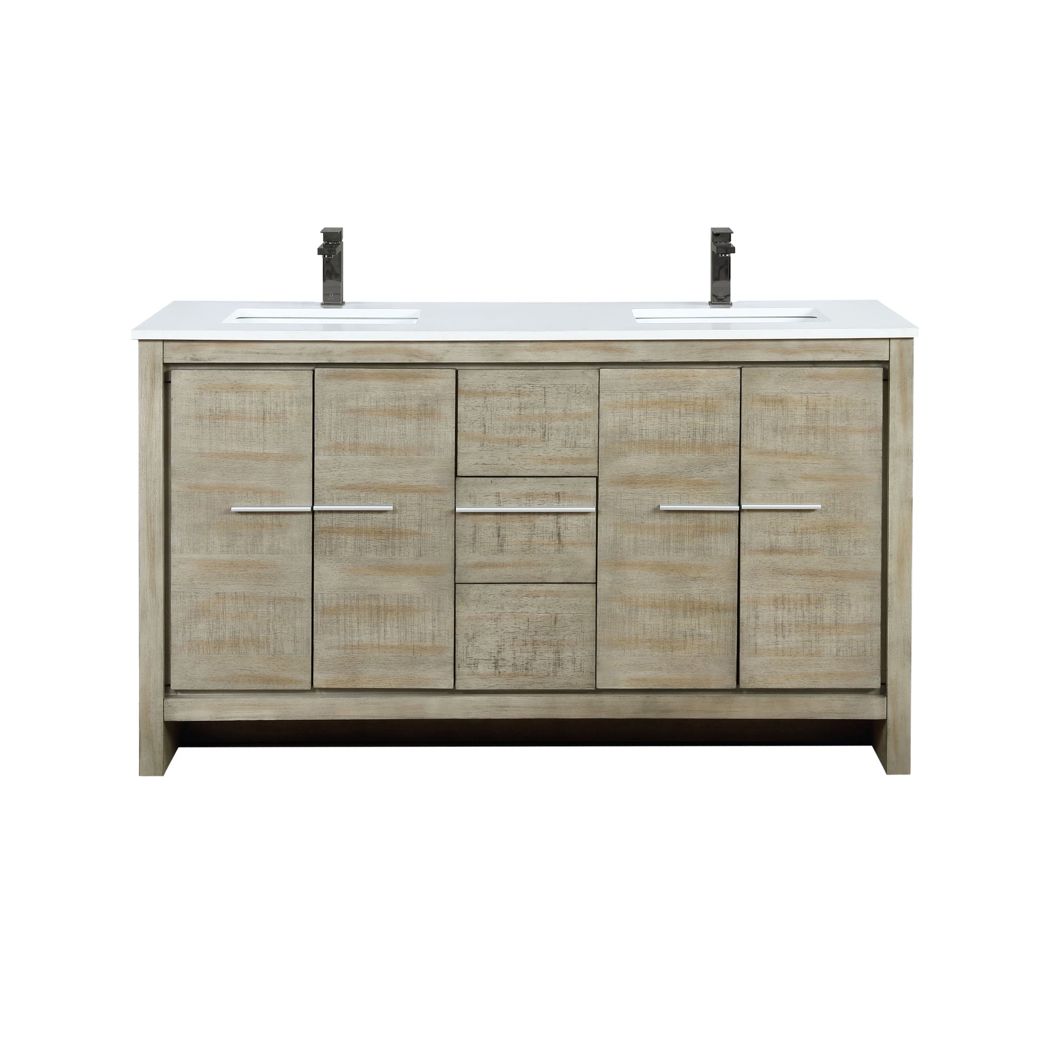 Lafarre 60 in. Rustic Acacia  Freestanding Bathroom Vanity with White Quartz Top, White Square Sink, and Balzani Gun Metal Faucet Set