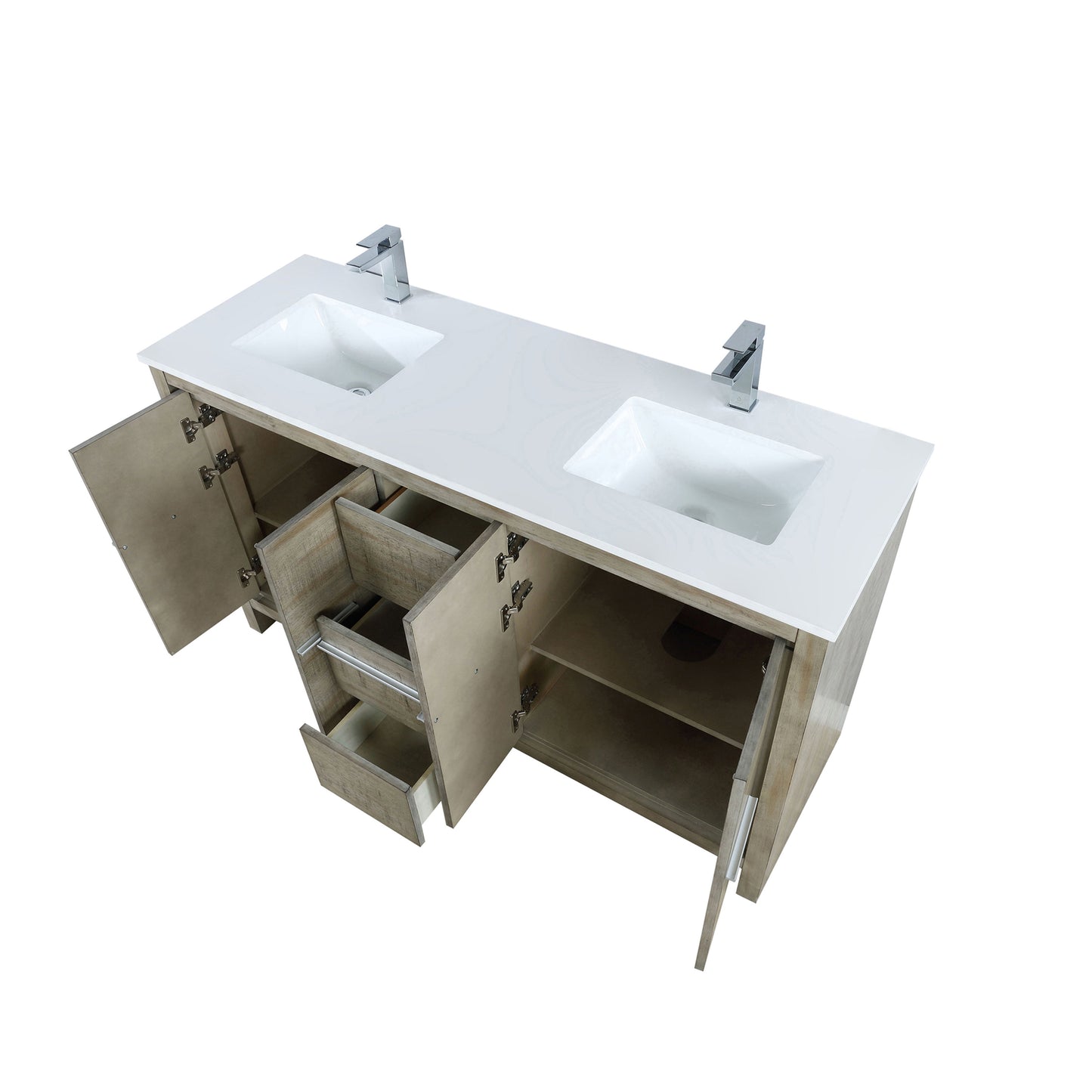 Lafarre 60 in. Rustic Acacia  Freestanding Bathroom Vanity with White Quartz Top, White Square Sink, and Monte Chrome Faucet Set