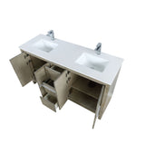 Lafarre 60 in. Rustic Acacia  Freestanding Bathroom Vanity with White Quartz Top, White Square Sink, and Monte Chrome Faucet Set