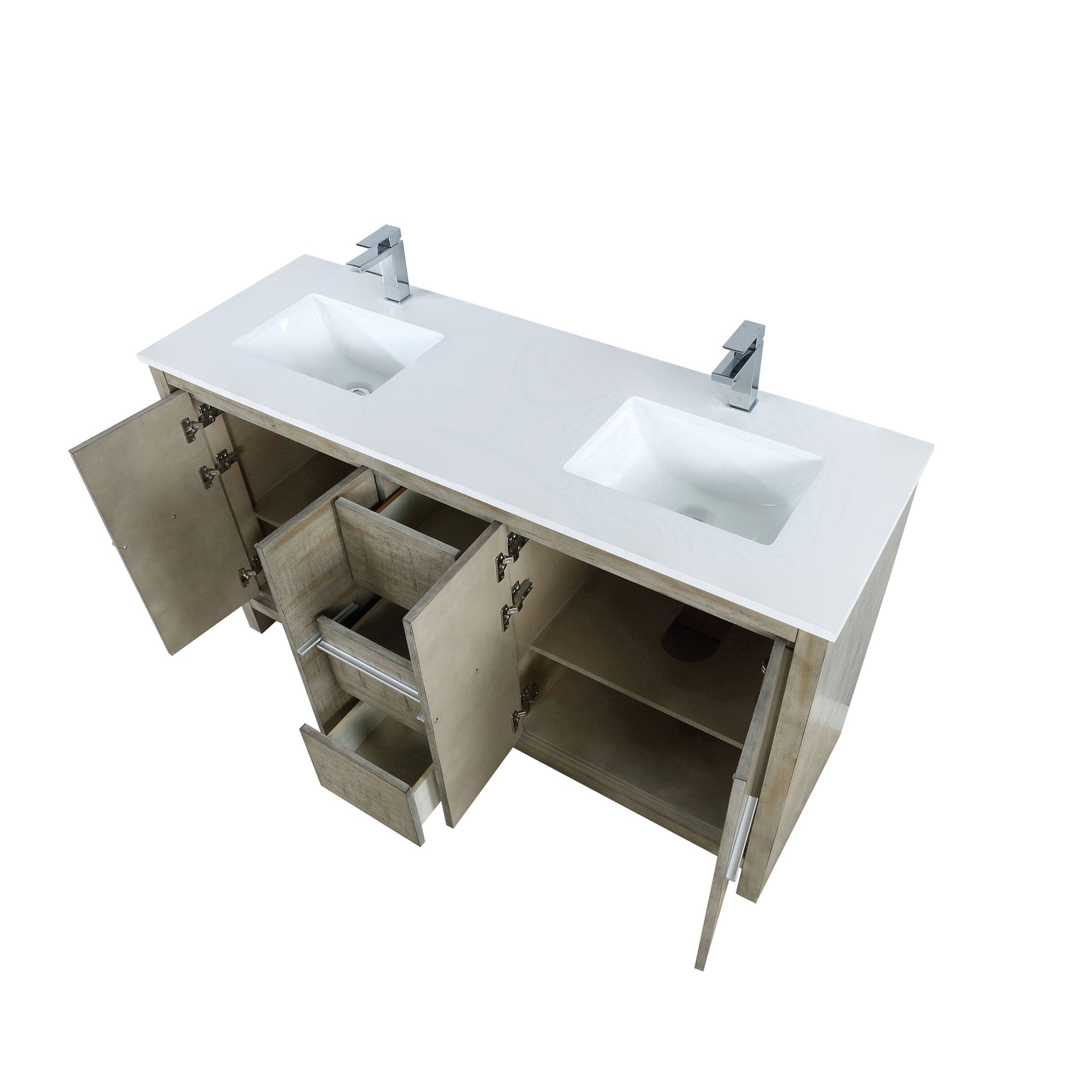 Lafarre 60 in. Rustic Acacia  Freestanding Bathroom Vanity with White Quartz Top, White Square Sink, and Monte Chrome Faucet Set