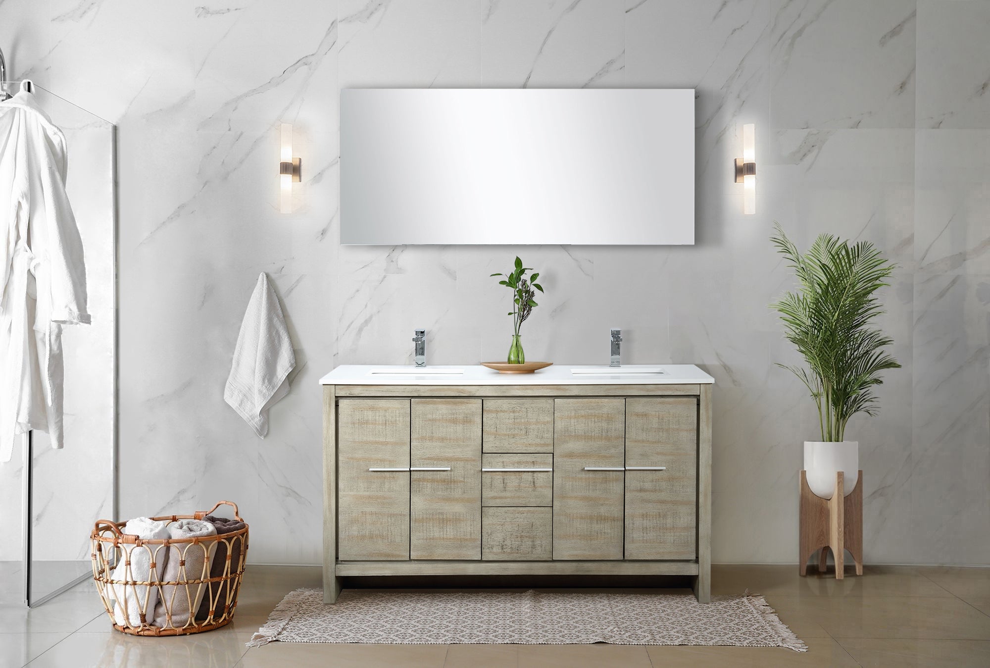 Lafarre 60 in. Rustic Acacia  Freestanding Bathroom Vanity with White Quartz Top, and White Square Sink