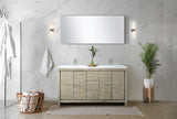 Lafarre 60 in. Rustic Acacia  Freestanding Bathroom Vanity with White Quartz Top, White Square Sink, and Labaro Brushed Nickel Faucet Set