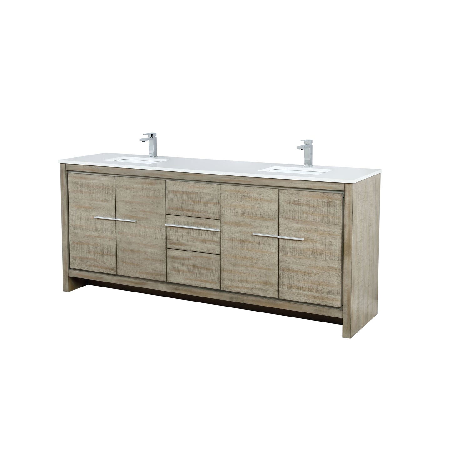 Lafarre 80 in. Rustic Acacia  Freestanding Bathroom Vanity with White Quartz Top, White Square Sink, and Monte Chrome Faucet Set