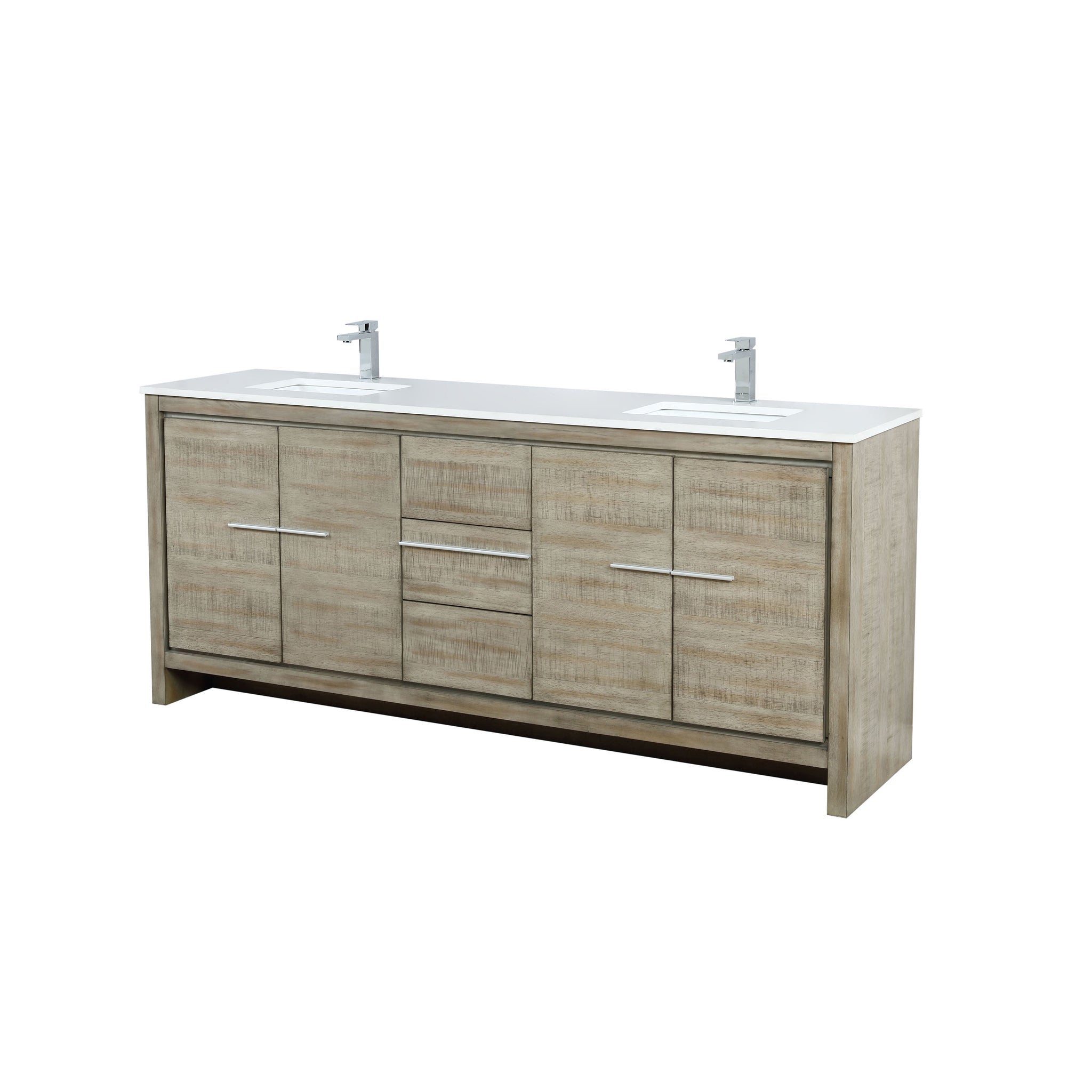 Lafarre 80 in. Rustic Acacia  Freestanding Bathroom Vanity with White Quartz Top, White Square Sink, and Monte Chrome Faucet Set