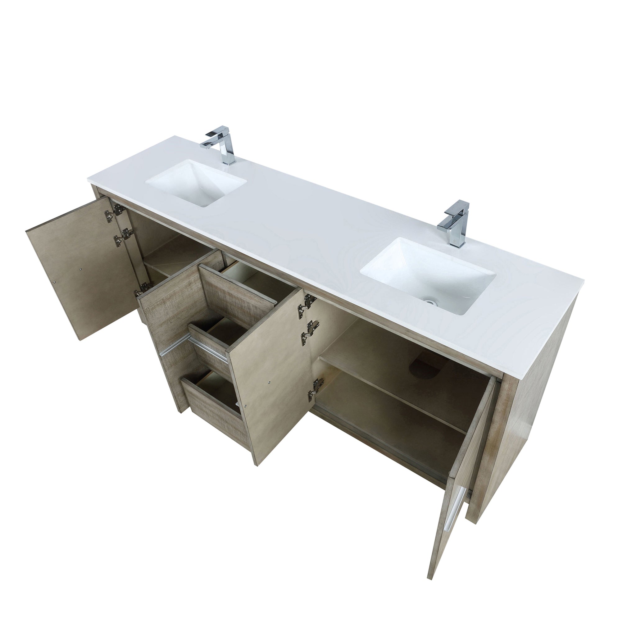 Lafarre 80 in. Rustic Acacia  Freestanding Bathroom Vanity with White Quartz Top, White Square Sink, and Monte Chrome Faucet Set