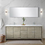 Lafarre 80" Rustic Acacia Double Bathroom Vanity, White Quartz Top, White Square Sinks, and 70" Frameless Mirror