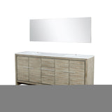 Lafarre 80" Rustic Acacia Double Bathroom Vanity, White Quartz Top, White Square Sinks, and 70" Frameless Mirror