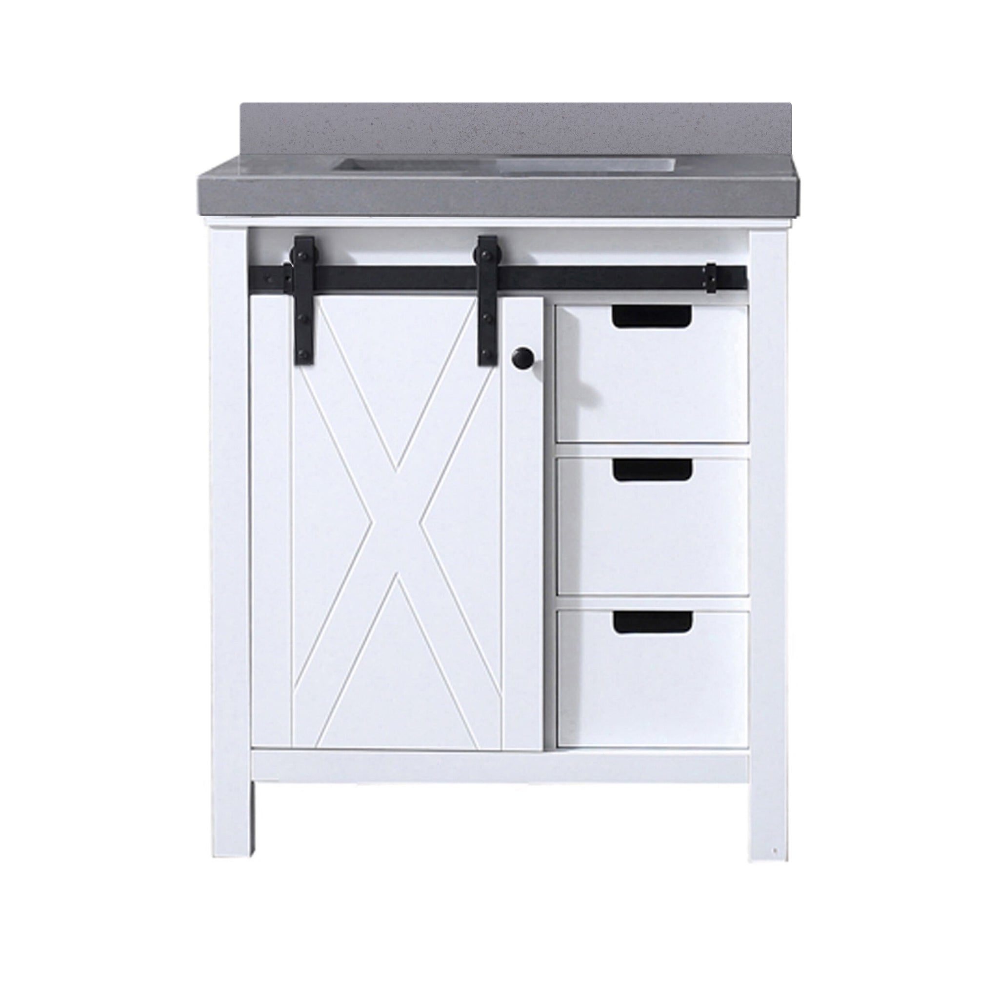 Marsyas 30 in. Freestanding Bathroom Vanity with White Quartz top, White Square Sink