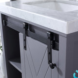 Marsyas 30" Dark Grey Single Vanity, White Carrara Marble Top, White Square Sink and 28" Mirror