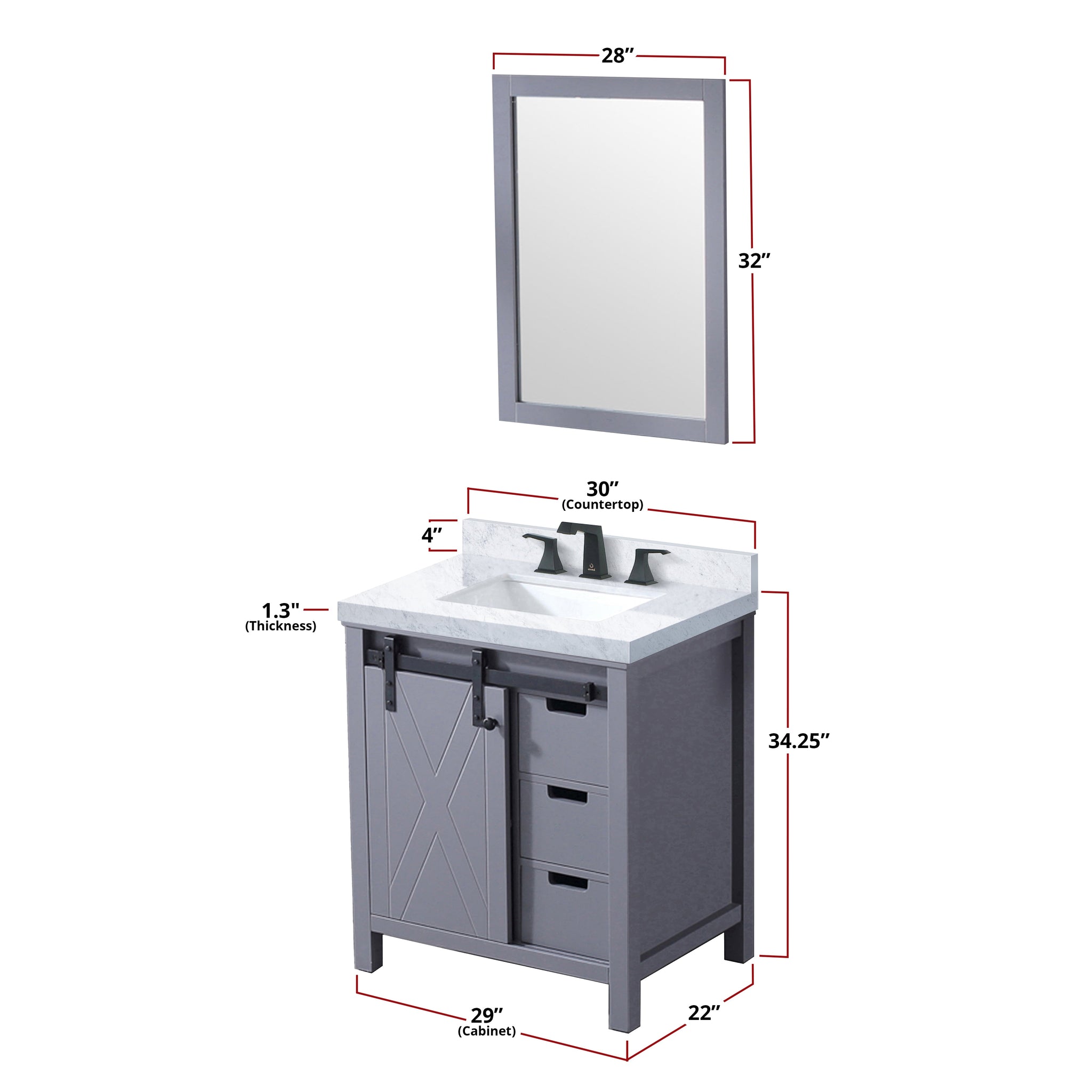 Marsyas 30 in. Freestanding Bathroom Vanity with White Quartz top, White Square Sink