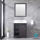 Marsyas 30" Brown Single Vanity, White Quartz Top, White Square Sink and 28" Mirror