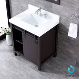 Marsyas 30" Brown Single Vanity, White Quartz Top, White Square Sink and 28" Mirror
