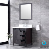 Marsyas 30" Brown Single Vanity, White Quartz Top, White Square Sink and 28" Mirror