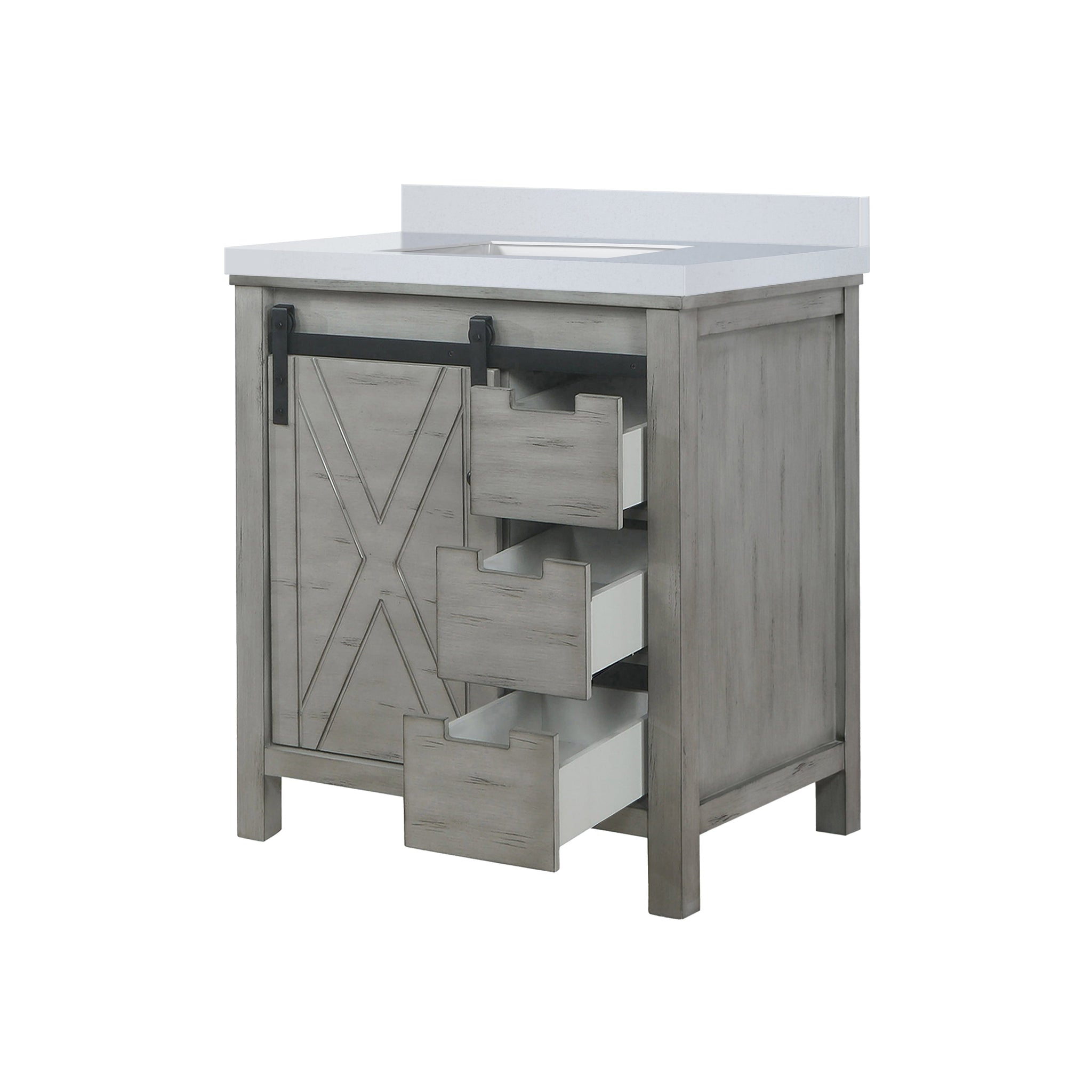 Marsyas 30 in. Freestanding Bathroom Vanity with White Quartz top, White Square Sink
