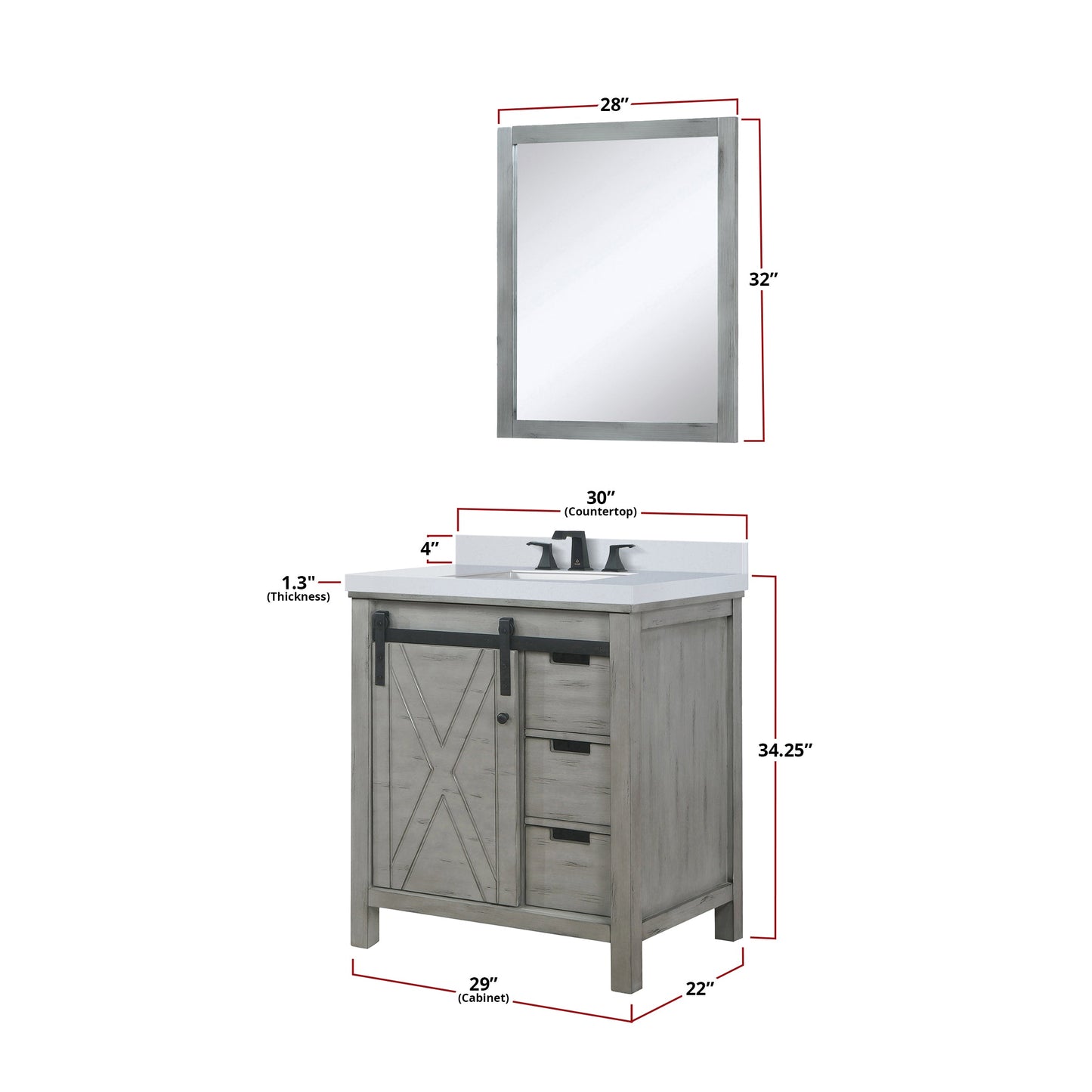 Marsyas 30 in. Freestanding Bathroom Vanity with White Quartz top, White Square Sink