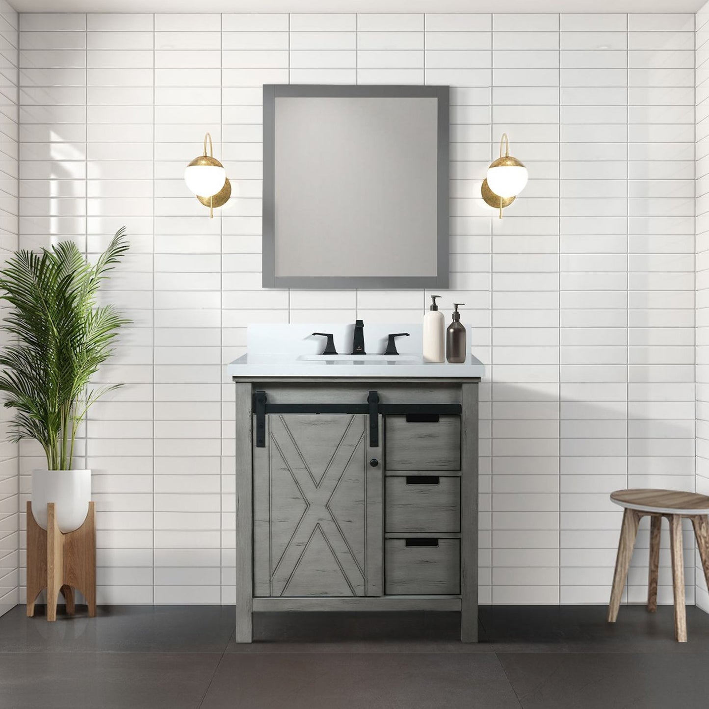 Marsyas 30 in. Freestanding Bathroom Vanity with White Quartz top, White Square Sink