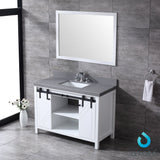 Marsyas 48" White Single Vanity, Grey Quartz Top, White Square Sink and 44" Mirror w/ Faucet