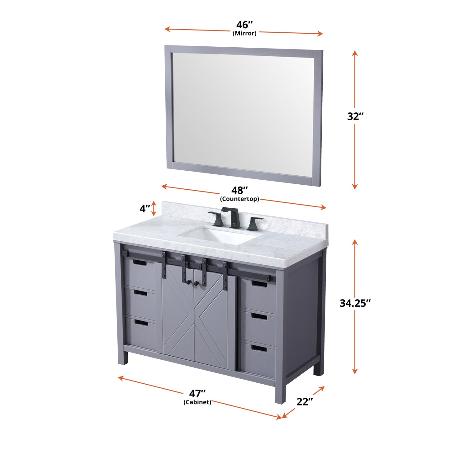 Marsyas 48 in. Freestanding Bathroom Vanity with White Quartz top, White Square Sink