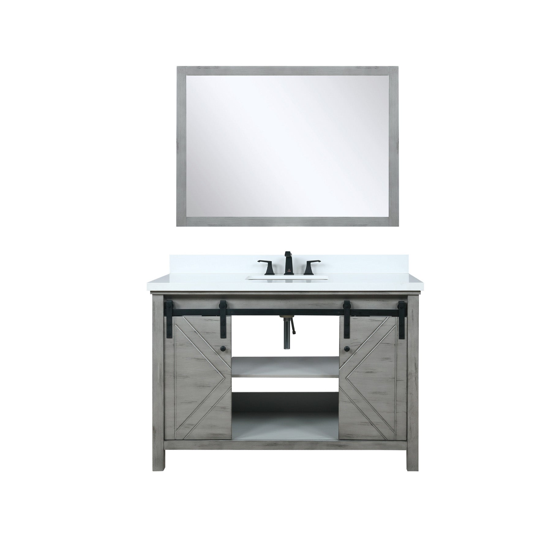 Marsyas 48" Ash Grey Single Vanity, White Quartz Top, White Square Sink and 44" Mirror