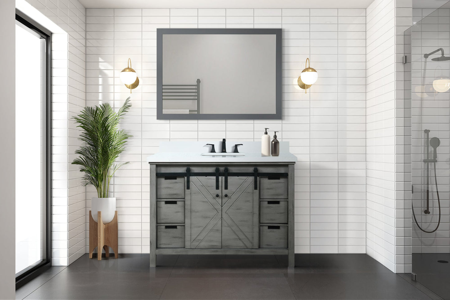 Marsyas 48 in. Freestanding Bathroom Vanity with White Quartz top, White Square Sink