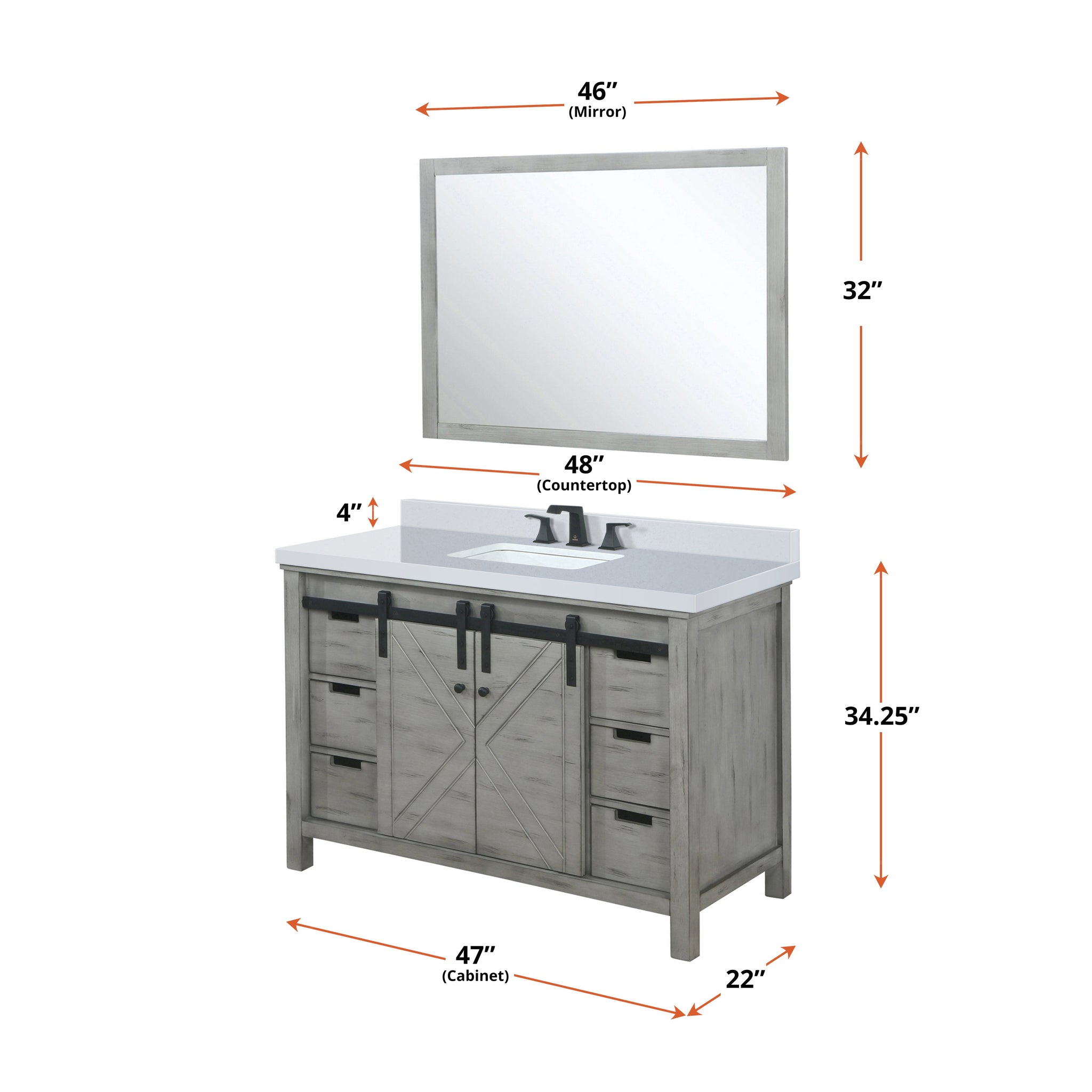 Marsyas 48 in. Freestanding Bathroom Vanity with White Quartz top, White Square Sink