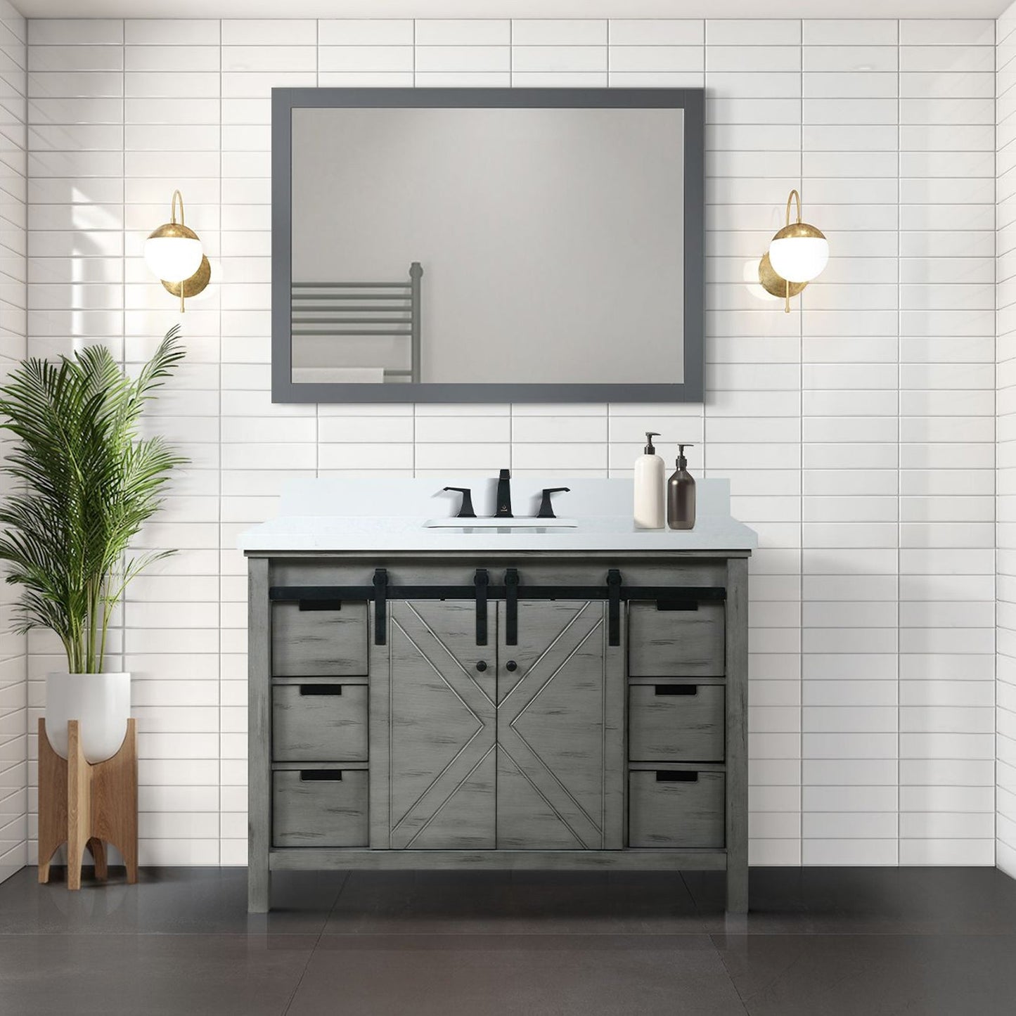 Marsyas 48 in. Freestanding Bathroom Vanity with White Quartz top, White Square Sink
