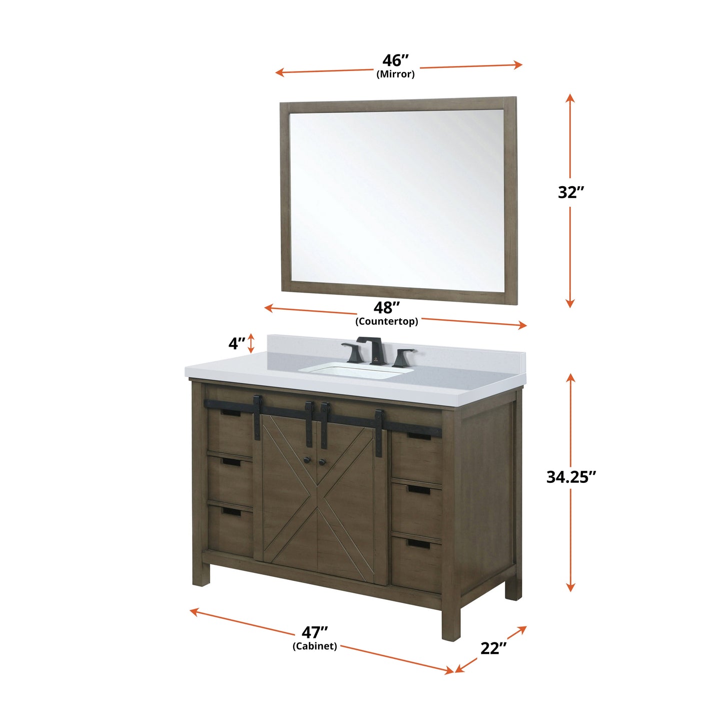 Marsyas 48 in. Freestanding Bathroom Vanity with White Quartz top, White Square Sink