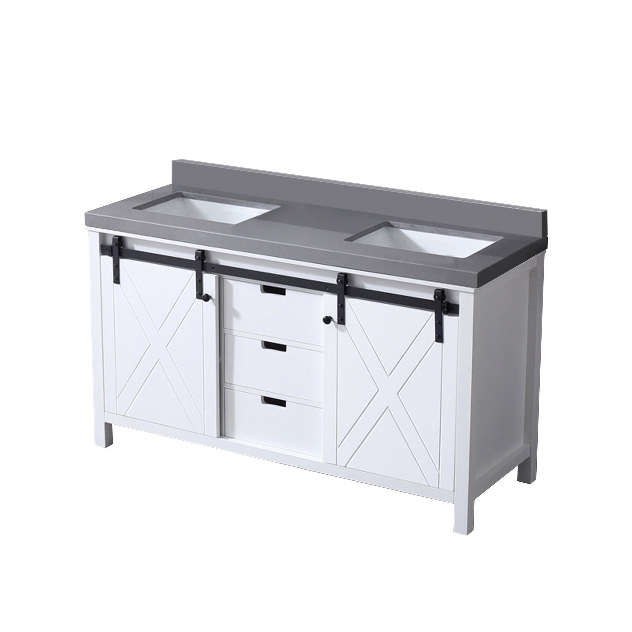 Marsyas 60 in. Freestanding Bathroom Vanity with White Quartz top, White Square Sink