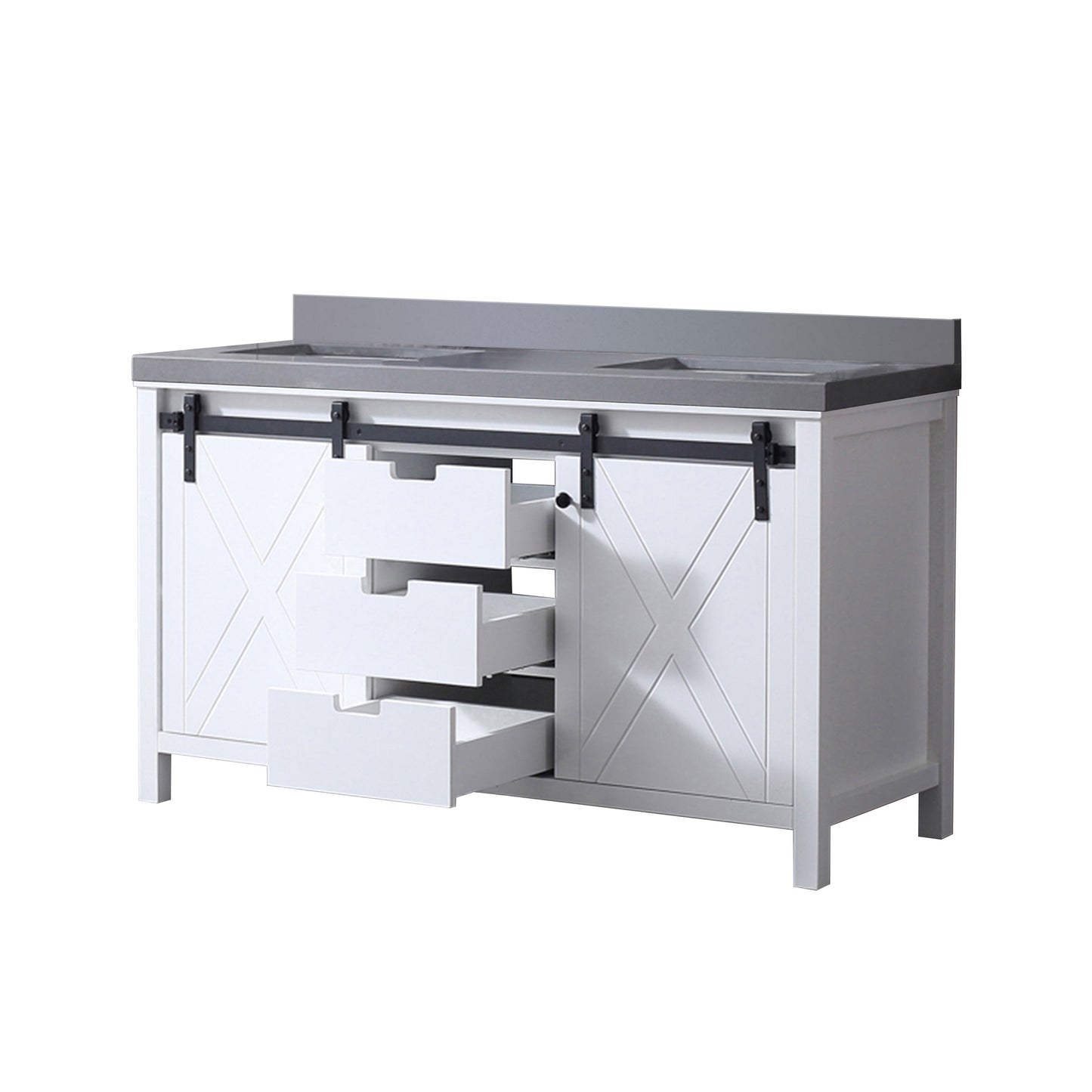 Marsyas 60 in. Freestanding Bathroom Vanity with White Quartz top, White Square Sink