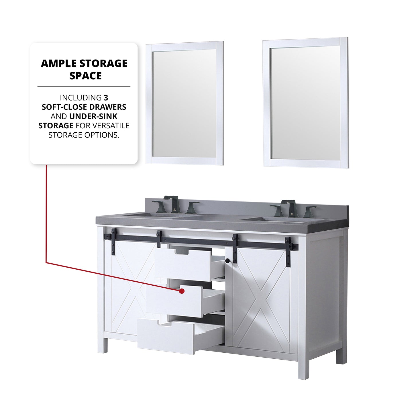 Marsyas 60 in. Freestanding Bathroom Vanity with White Quartz top, White Square Sink