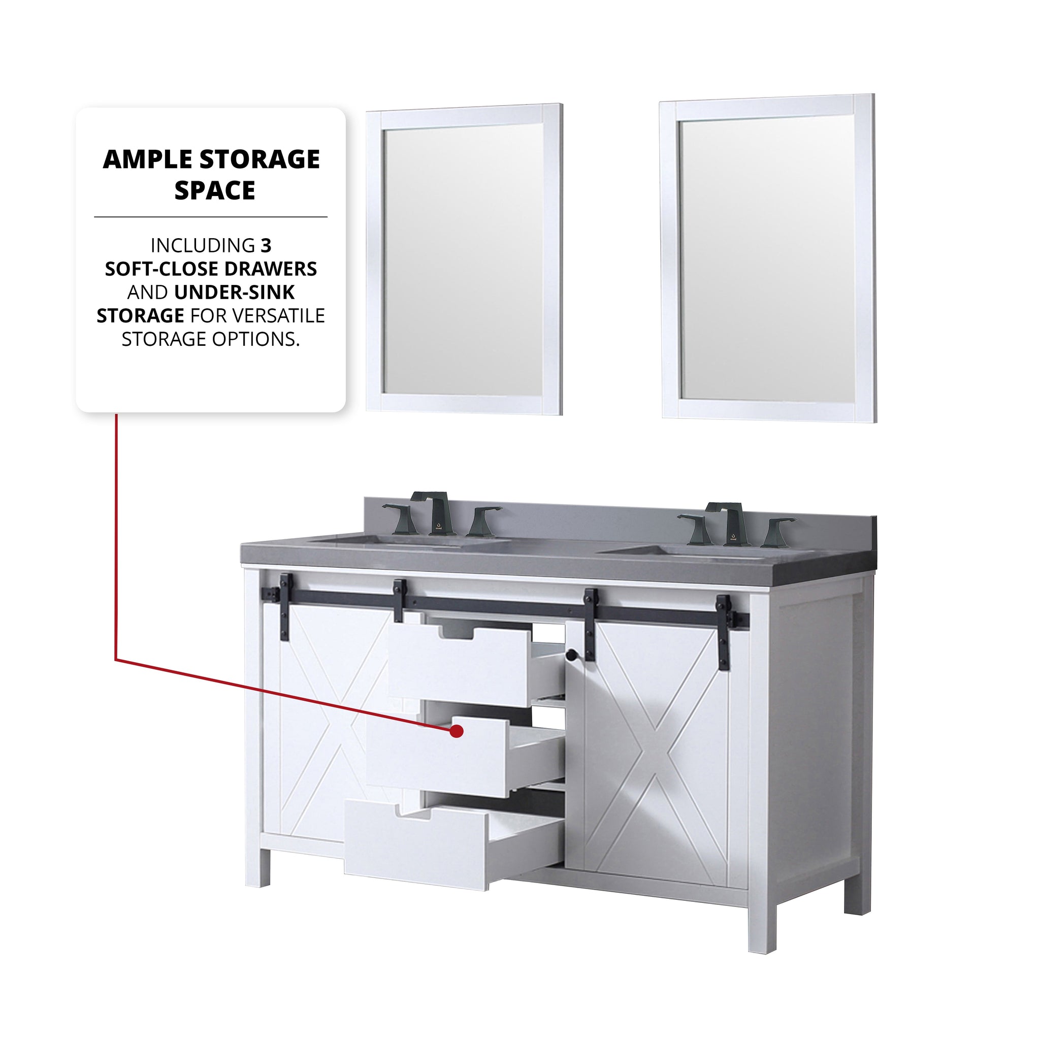 Marsyas 60 in. Freestanding Bathroom Vanity with White Quartz top, White Square Sink