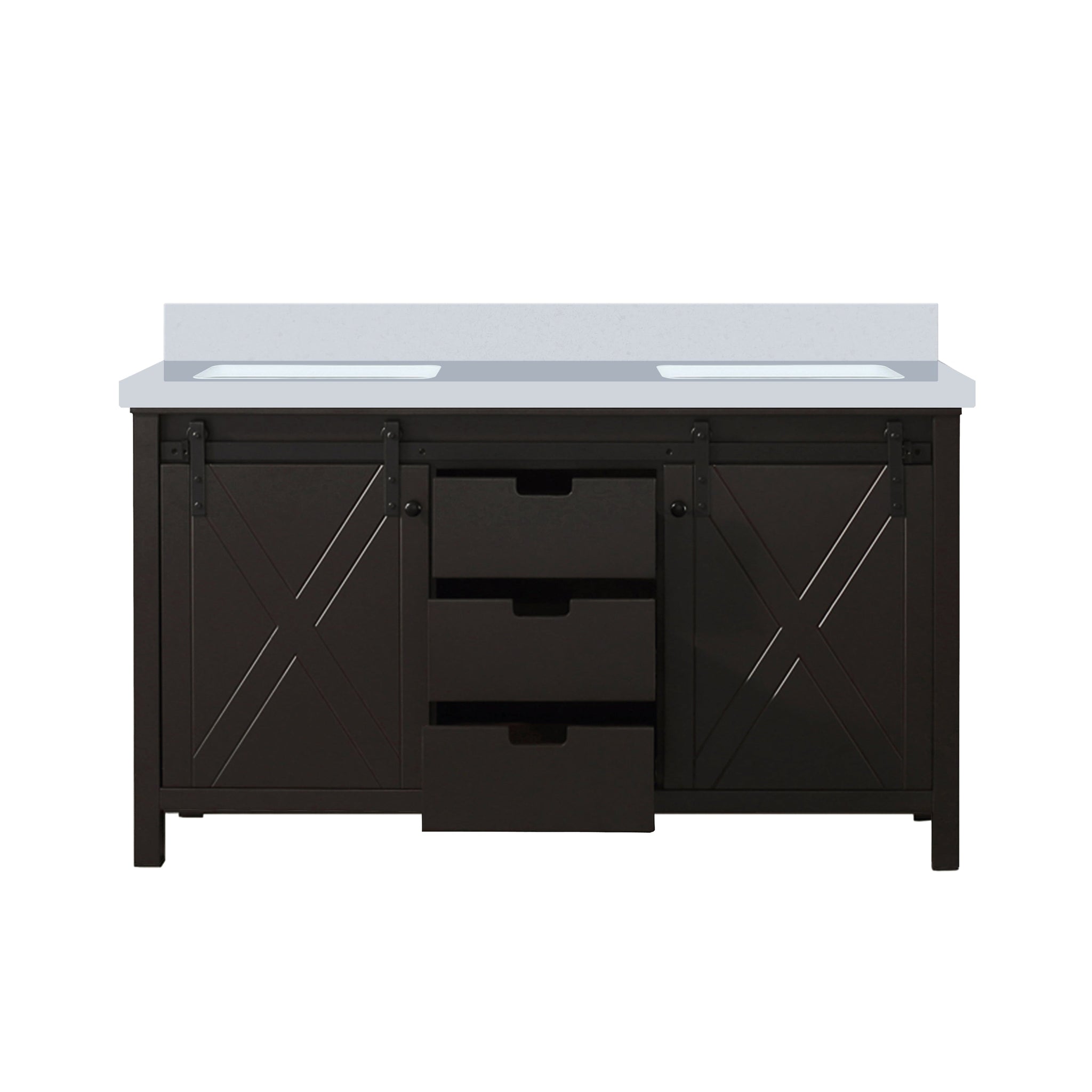 Marsyas 60 in. Freestanding Bathroom Vanity with White Quartz top, White Square Sink