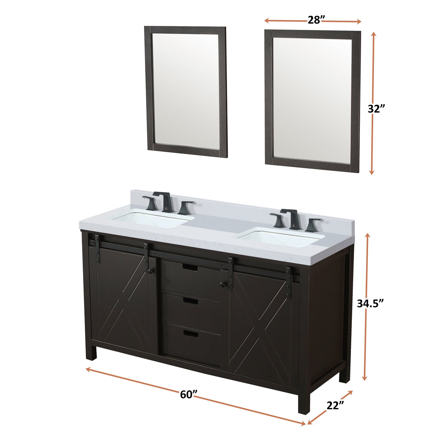Marsyas 60 in. Freestanding Bathroom Vanity with White Quartz top, White Square Sink