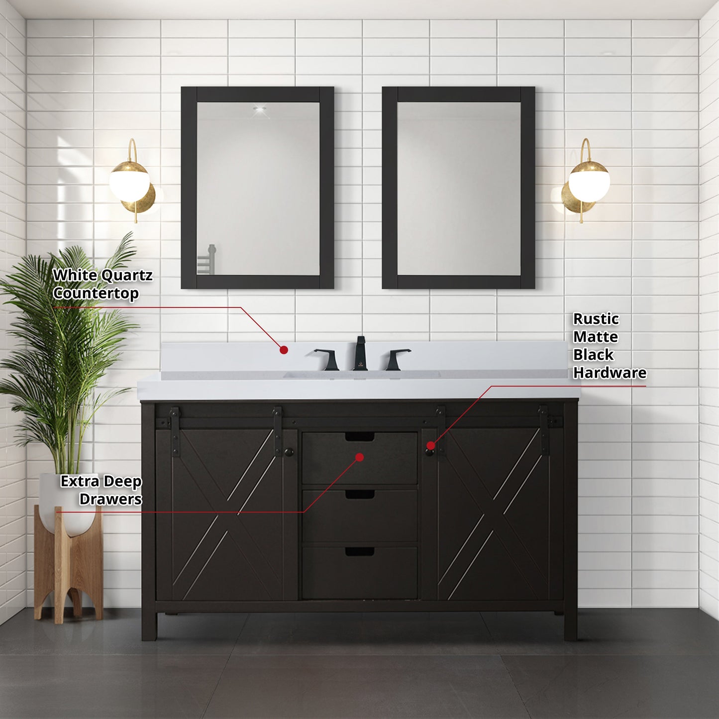 Marsyas 60 in. Freestanding Bathroom Vanity with White Quartz top, White Square Sink