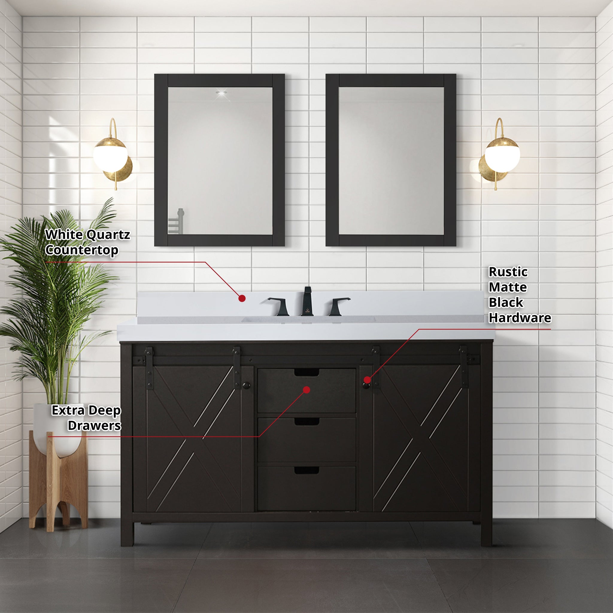 Marsyas 60 in. Freestanding Bathroom Vanity with White Quartz top, White Square Sink