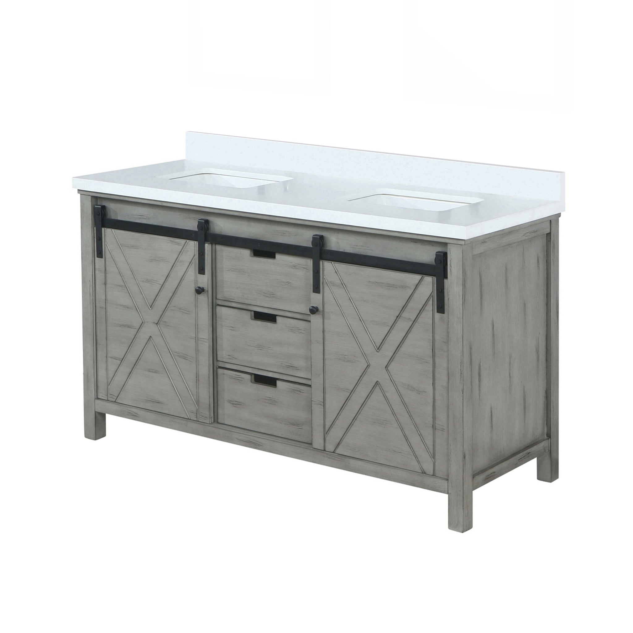 Marsyas 60 in. Freestanding Bathroom Vanity with White Quartz top, White Square Sink