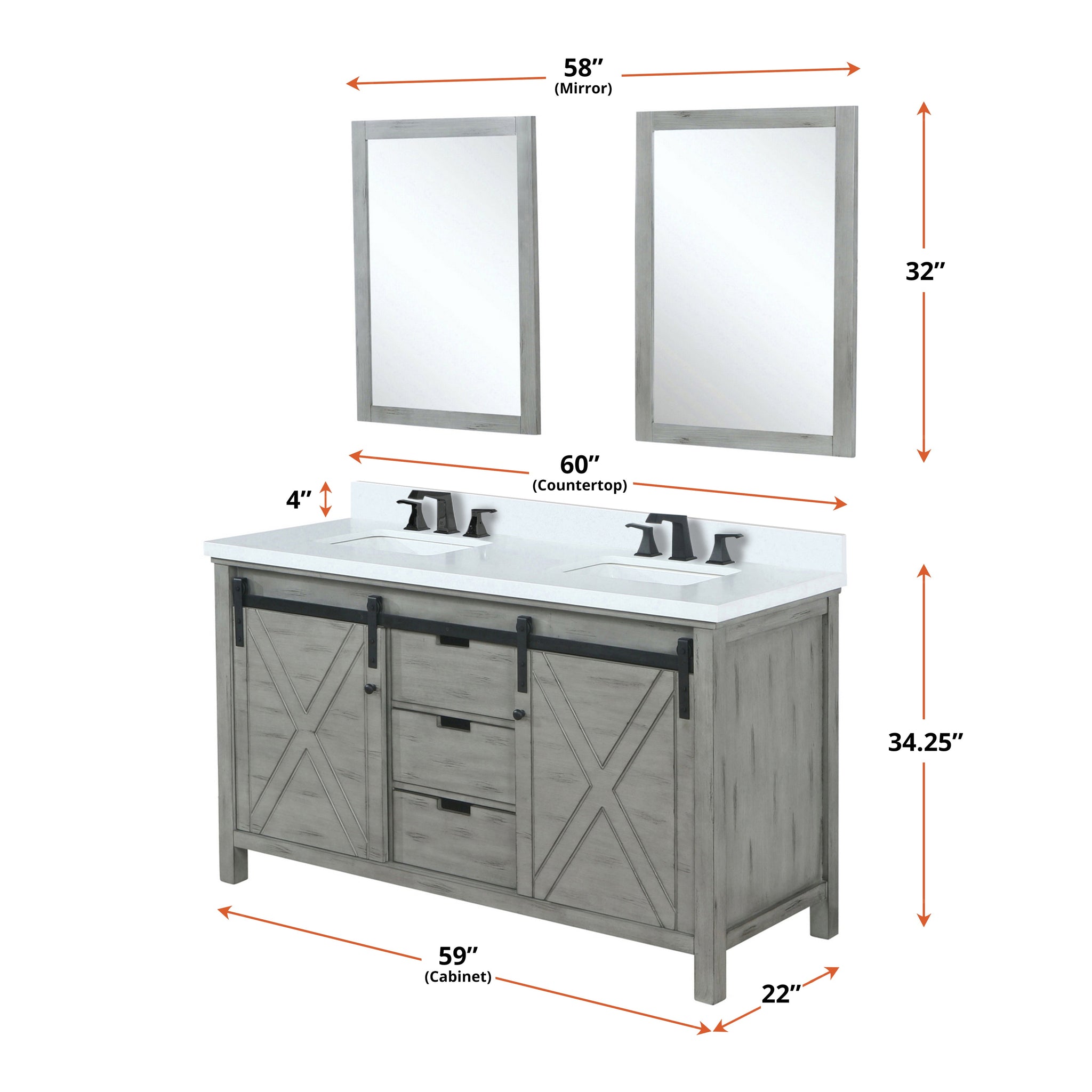 Marsyas 60 in. Freestanding Bathroom Vanity with White Quartz top, White Square Sink