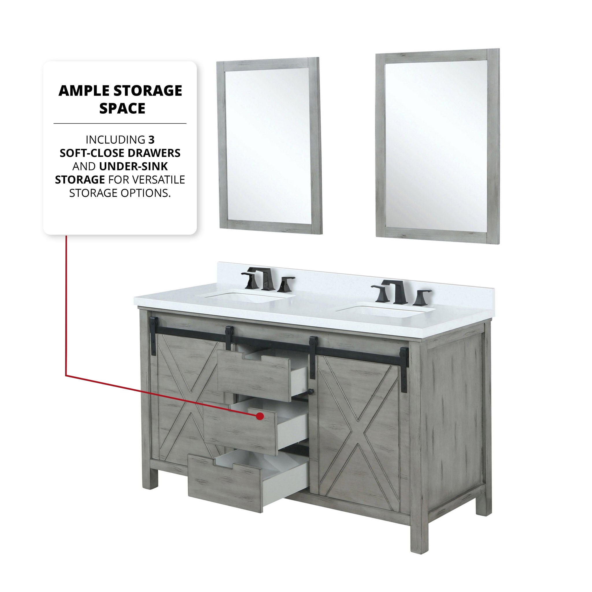 Marsyas 60 in. Freestanding Bathroom Vanity with White Quartz top, White Square Sink