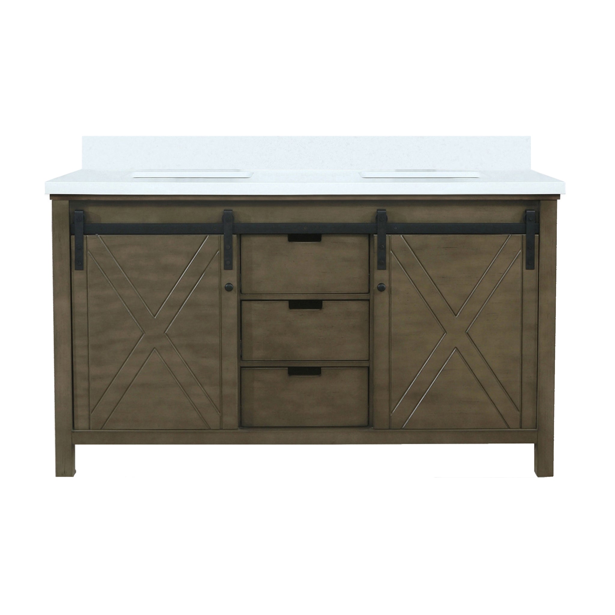 Marsyas 60 in. Freestanding Bathroom Vanity with White Quartz top, White Square Sink