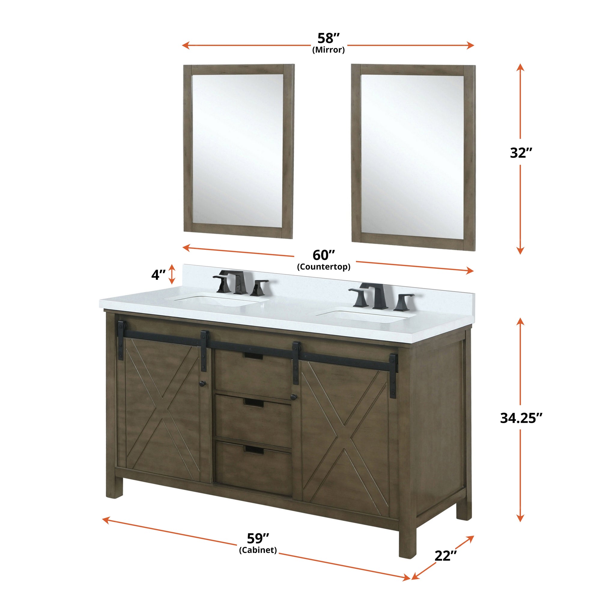 Marsyas 60 in. Freestanding Bathroom Vanity with White Quartz top, White Square Sink