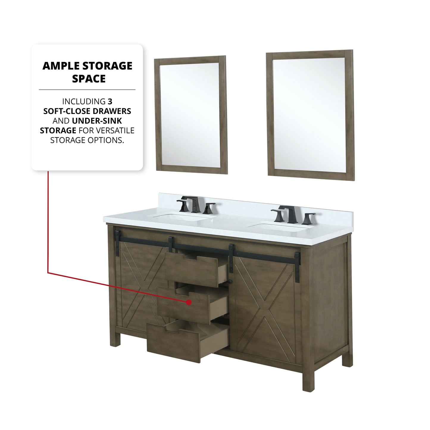 Marsyas 60 in. Freestanding Bathroom Vanity with White Quartz top, White Square Sink