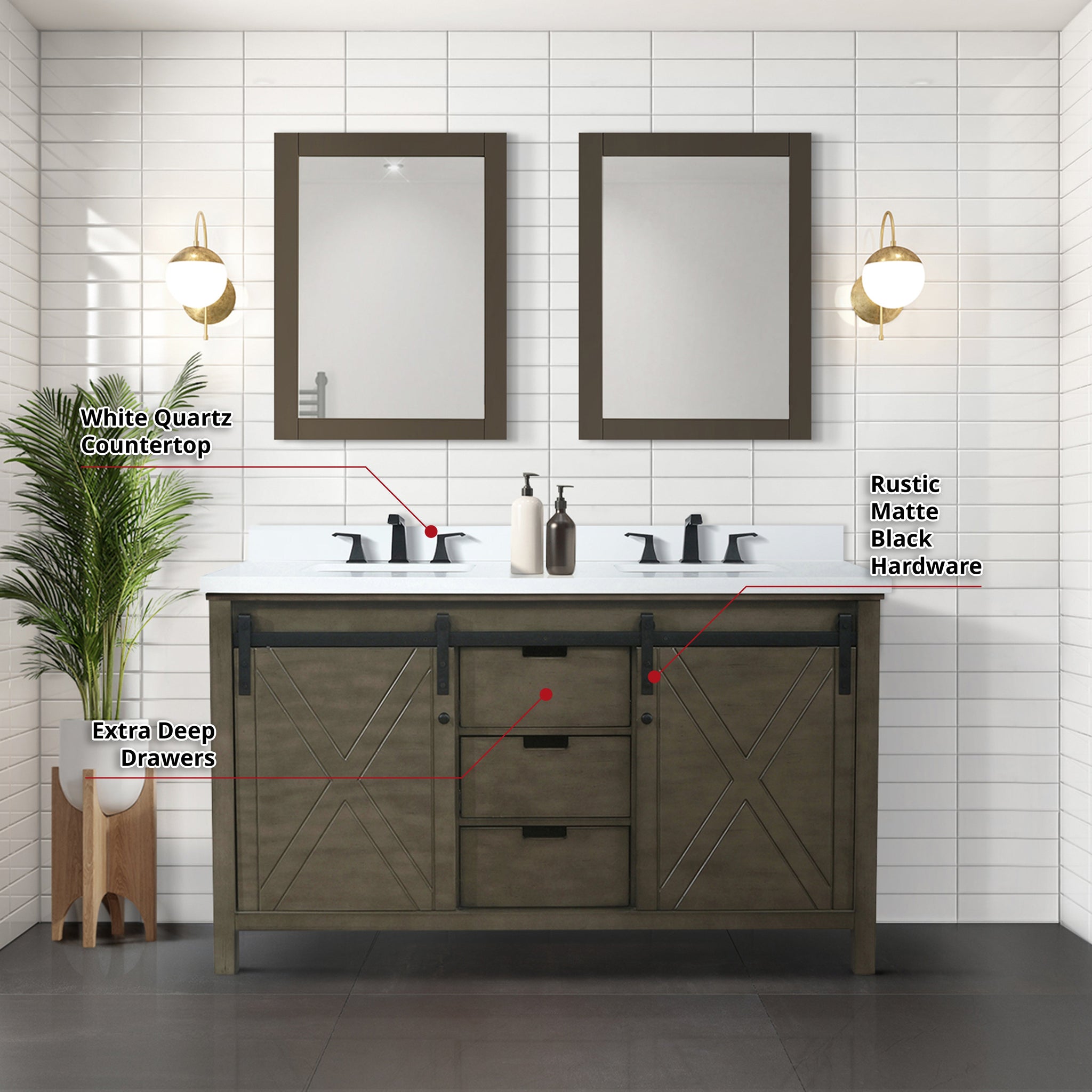 Marsyas 60 in. Freestanding Bathroom Vanity with White Quartz top, White Square Sink