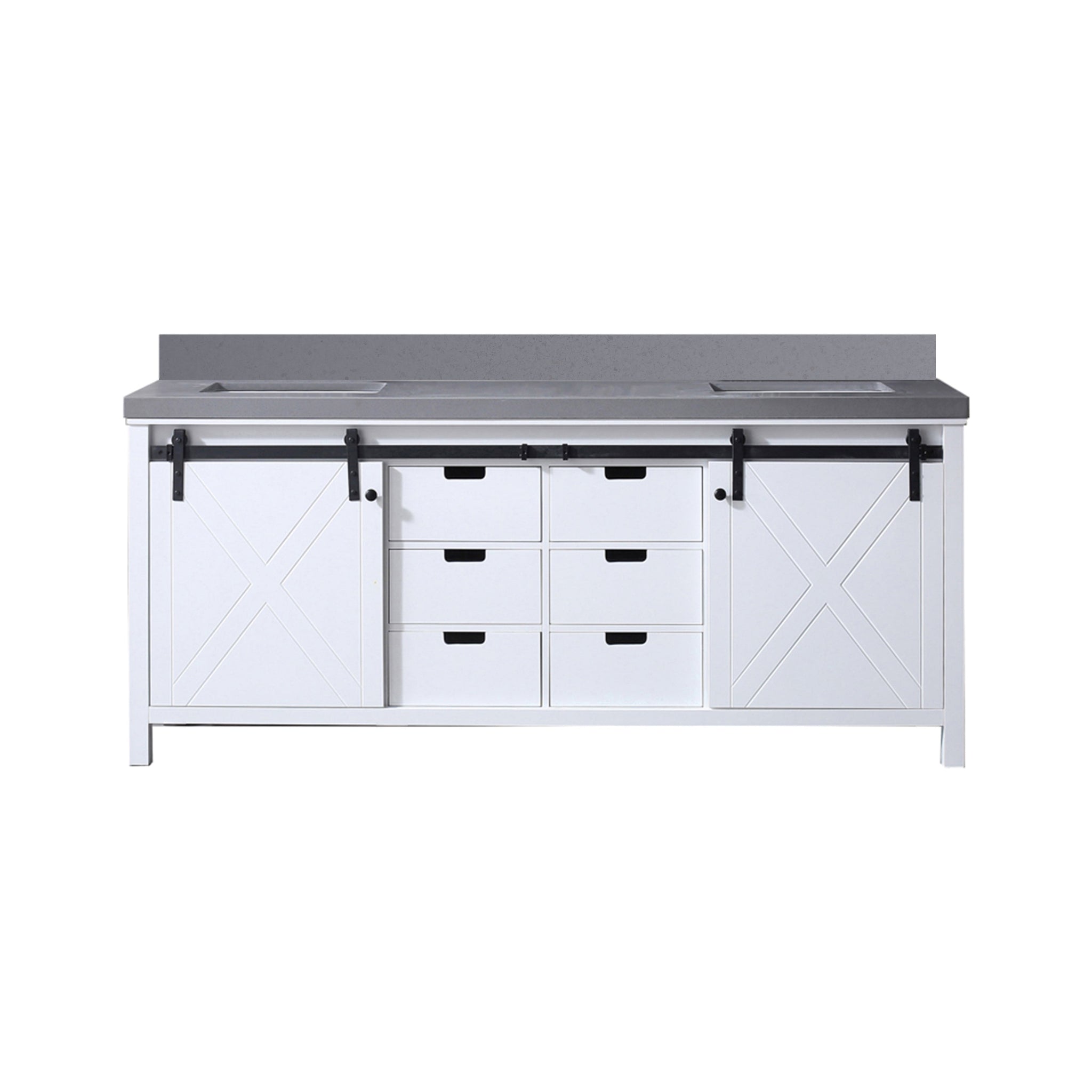 Marsyas 80 in. Freestanding Bathroom Vanity with White Quartz top, White Square Sink