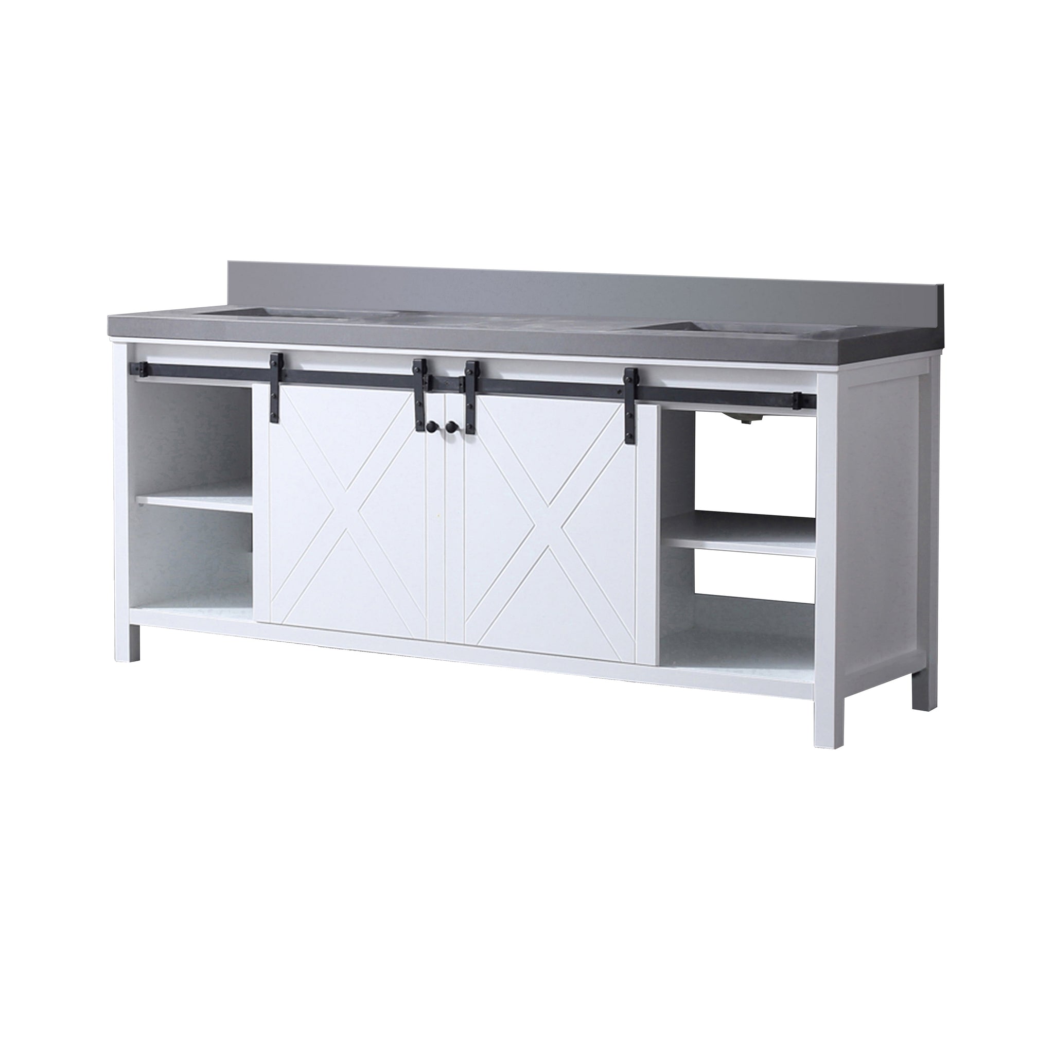 Marsyas 80 in. Freestanding Bathroom Vanity with White Quartz top, White Square Sink