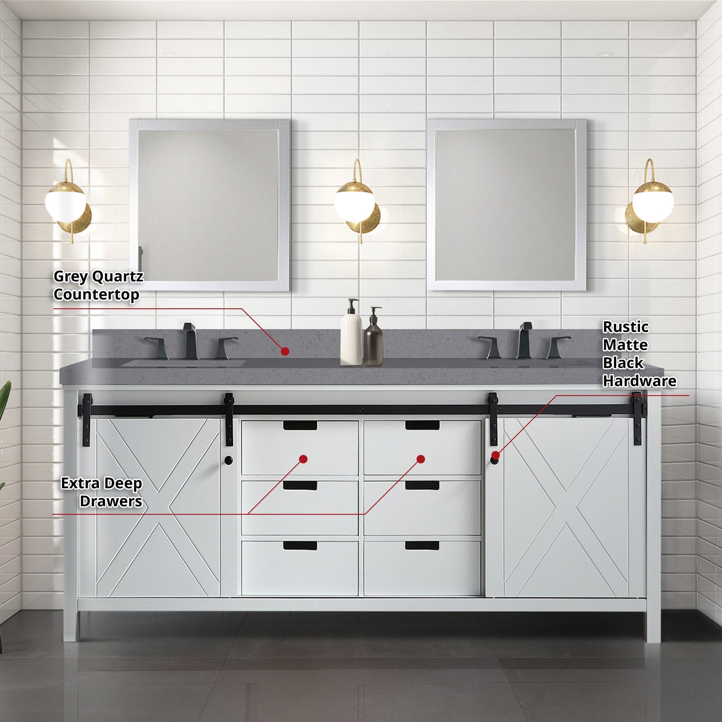 Marsyas 80 in. Freestanding Bathroom Vanity with White Quartz top, White Square Sink