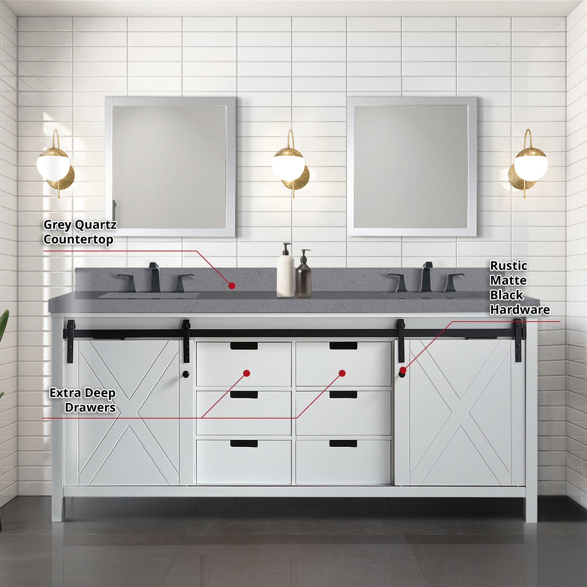 Marsyas 80 in. Freestanding Bathroom Vanity with White Quartz top, White Square Sink