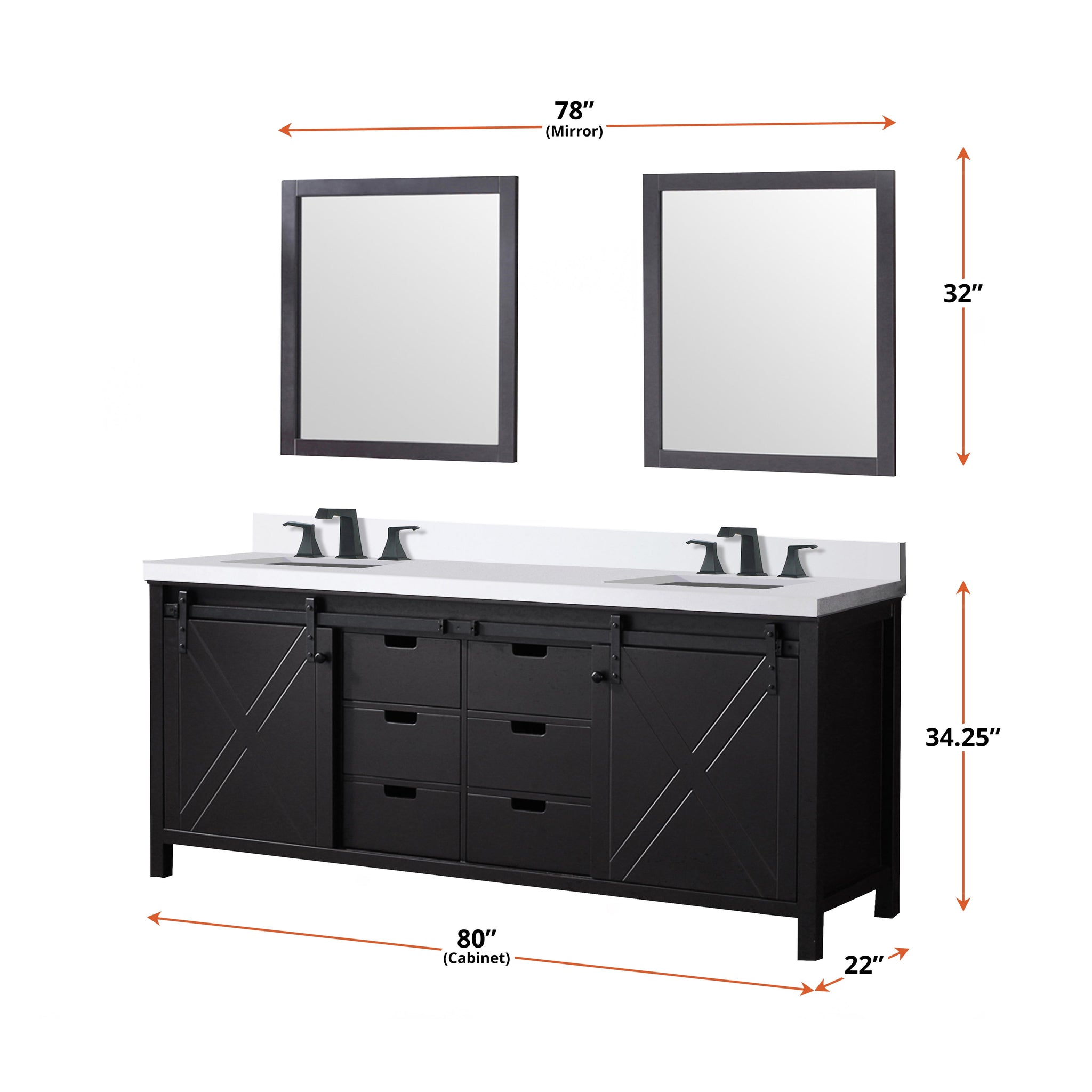 Marsyas 80 in. Freestanding Bathroom Vanity with White Quartz top, White Square Sink